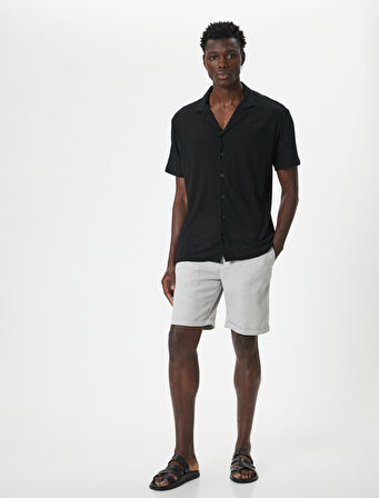 Bermuda Şort Chino Cepli Paça Detaylı Keten Karışımlı 