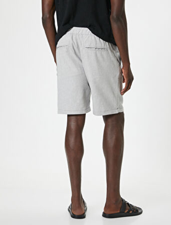 Bermuda Şort Chino Cepli Paça Detaylı Keten Karışımlı 