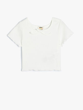 Crop Tişört Kısa Kollu Ribanalı Pamuklu 