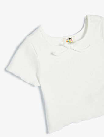 Crop Tişört Kısa Kollu Ribanalı Pamuklu 