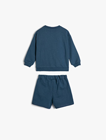 Takım 2'li Şort Sweatshirt Köpek Baskılı Pamuklu