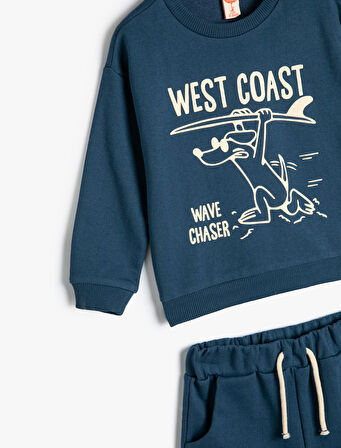 Takım 2'li Şort Sweatshirt Köpek Baskılı Pamuklu