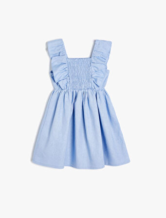 Keten Elbise Askılı Fırfırlı Gipe Detaylı