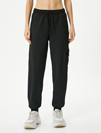 Kargo Jogger Eşofman Altı Beli Bağlamalı Rahat Kalıp Cepli