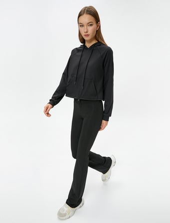 İspanyol Paça Spor Eşofman Altı Yüksek Bel Slim Fit