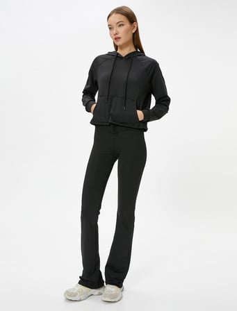 İspanyol Paça Spor Eşofman Altı Yüksek Bel Slim Fit
