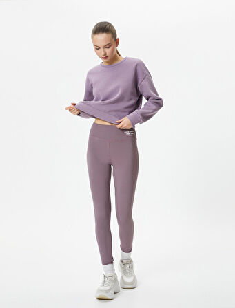 Basic Spor Crop Sweatshirt Rahat Kalıp Pamuklu Bisiklet Yaka Uzun Kollu