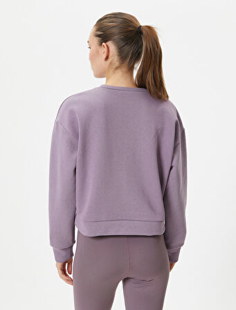 Basic Spor Crop Sweatshirt Rahat Kalıp Pamuklu Bisiklet Yaka Uzun Kollu