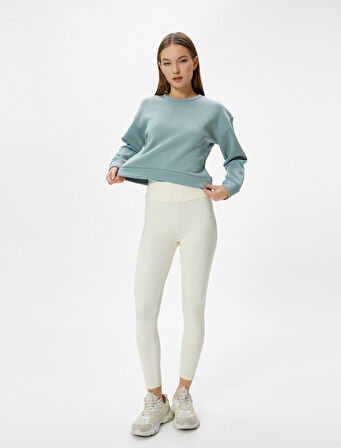 Basic Spor Crop Sweatshirt Rahat Kalıp Pamuklu Bisiklet Yaka Uzun Kollu