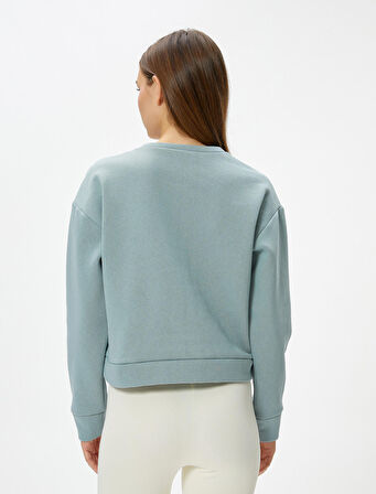 Basic Spor Crop Sweatshirt Rahat Kalıp Pamuklu Bisiklet Yaka Uzun Kollu