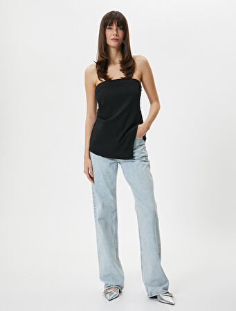 Straplez Bluz Asimetrik Kesim Slim Fit