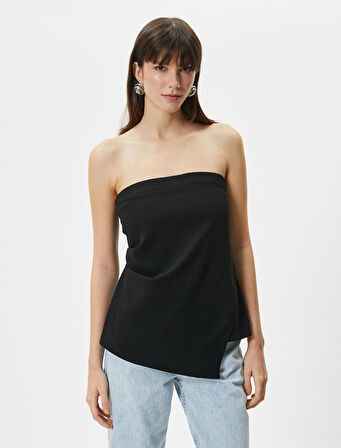 Straplez Bluz Asimetrik Kesim Slim Fit