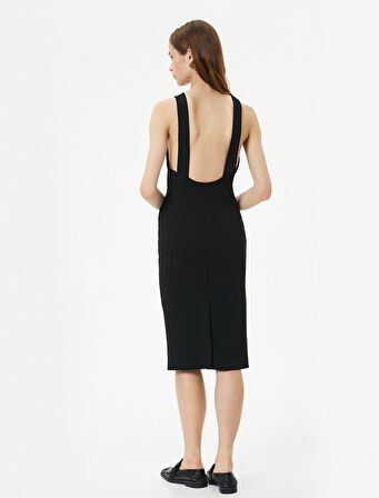 Midi Elbise Sırt Detaylı Kolsuz Slim Fit 