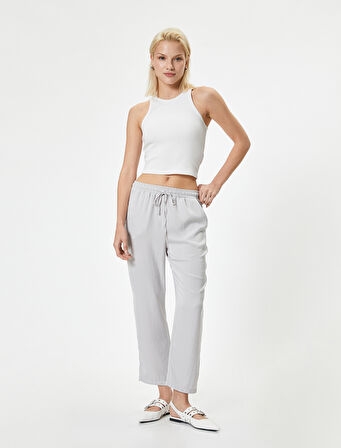 Crop Paça Pantolon Beli Bağlamalı Cepli
