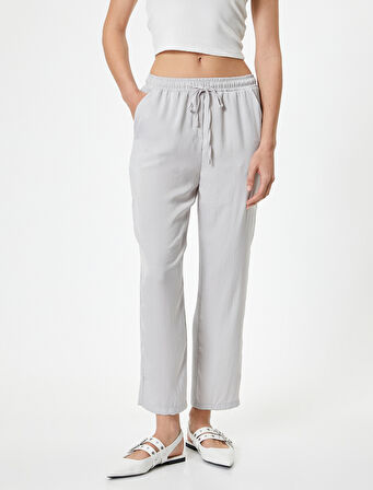 Crop Paça Pantolon Beli Bağlamalı Cepli
