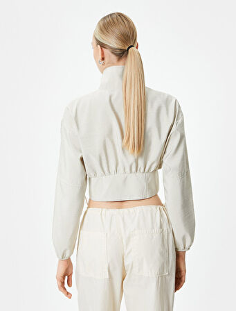 Crop Bomber Ceket Fermuarlı Dik Yaka 