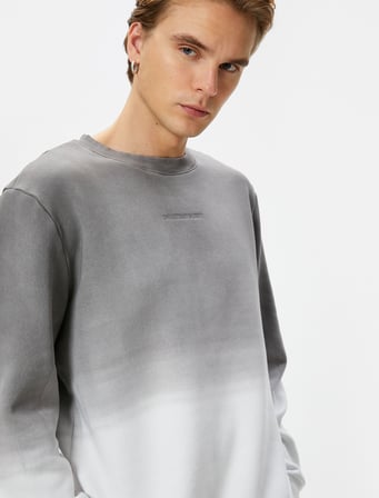 Slogan İşlemeli Sweatshirt Soyut Baskılı Bisiklet Yaka
