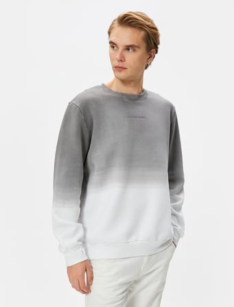 Slogan İşlemeli Sweatshirt Soyut Baskılı Bisiklet Yaka
