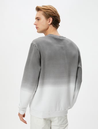 Slogan İşlemeli Sweatshirt Soyut Baskılı Bisiklet Yaka