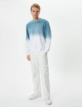Slogan İşlemeli Sweatshirt Soyut Baskılı Bisiklet Yaka