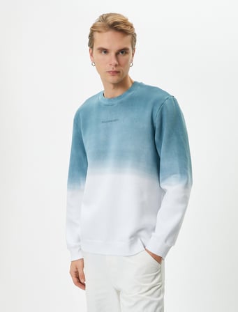 Slogan İşlemeli Sweatshirt Soyut Baskılı Bisiklet Yaka