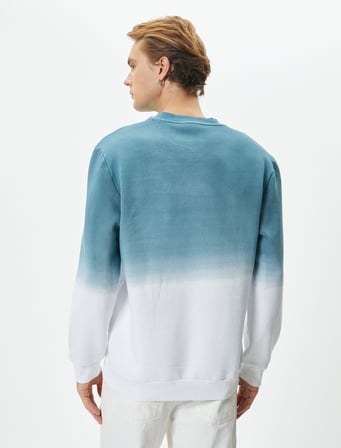 Slogan İşlemeli Sweatshirt Soyut Baskılı Bisiklet Yaka