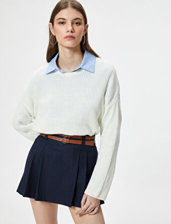 Basic Triko Kazak Uzun Kollu Bisiklet Yaka 