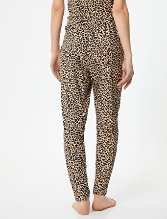 Leopar Desenli Pijama Altı Beli Bağcıklı Cepli