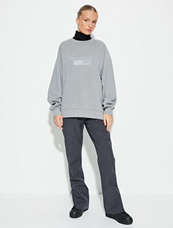 Bisiklet Yaka Sweatshirt Baskılı Ribanalı