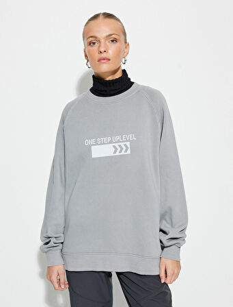 Bisiklet Yaka Sweatshirt Baskılı Ribanalı