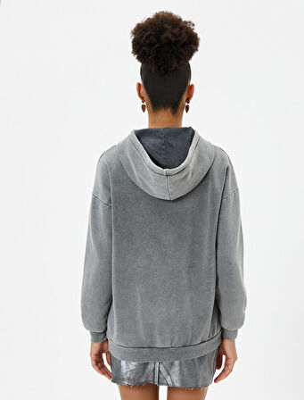 Oversize Kapşonlu Sweatshirt Soluk Efektli Uzun Kollu 