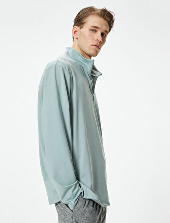 Spor Sweatshirt Yarım Fermuarlı Dik Yaka Uzun Kollu