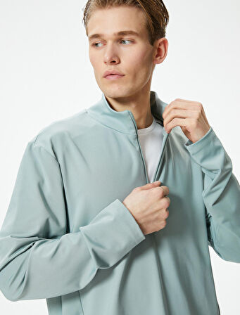Spor Sweatshirt Yarım Fermuarlı Dik Yaka Uzun Kollu