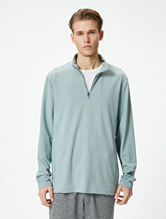 Spor Sweatshirt Yarım Fermuarlı Dik Yaka Uzun Kollu