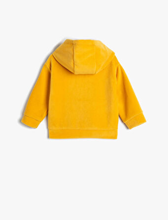 Kapşonlu Dinozorlu Sweatshirt Baskılı Uzun Kollu Şardonlu