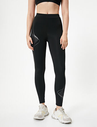 Spor Tayt Yüksek Bel Skinny Baskı Detaylı