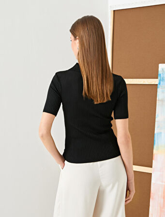 Triko Kazak Polo Yaka Kısa Kollu İnci Düğmeli