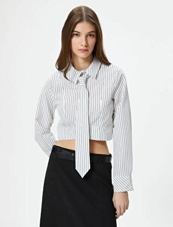 4SAL60059IW Koton Kadın T-shirt Siyah Çizgili