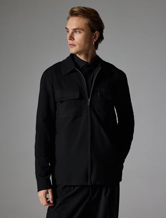 Polo Yaka Ceket Fermuarlı Cep Detaylı Slim Fit