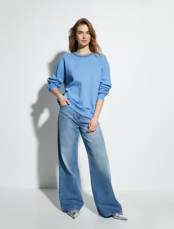 Bisiklet Yaka Sweatshirt Metal Aksesuarlı Regular Fit