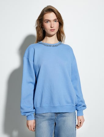 Bisiklet Yaka Sweatshirt Metal Aksesuarlı Regular Fit
