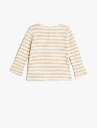 Viskoz Tişört Uzun Kollu Bisiklet Yaka Ribanalı