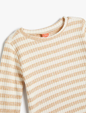 Viskoz Tişört Uzun Kollu Bisiklet Yaka Ribanalı