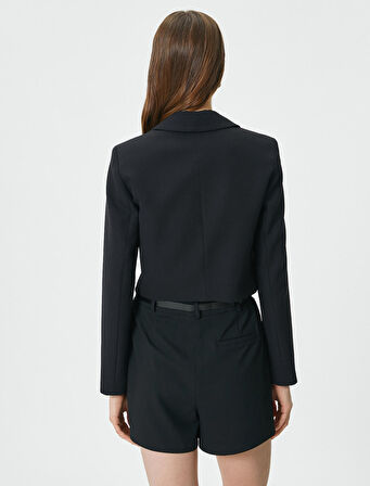Crop Blazer Ceket Düğmeli Dikiş Detaylı