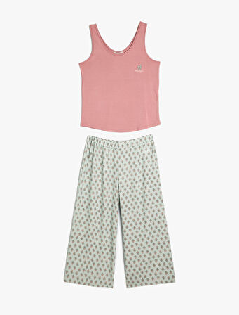 Pijama Takımı Baskı Detaylı Viskon Kumaş