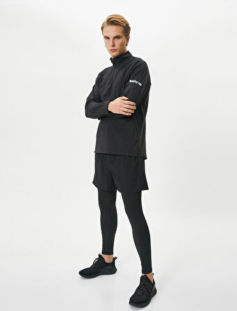 Spor Sweatshirt Yarım Fermuarlı Dik Yaka Slogan Baskılı