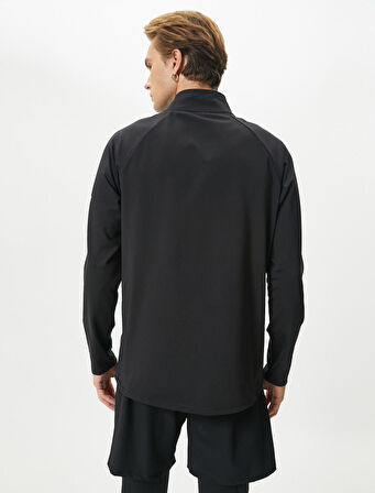 Spor Sweatshirt Yarım Fermuarlı Dik Yaka Slogan Baskılı