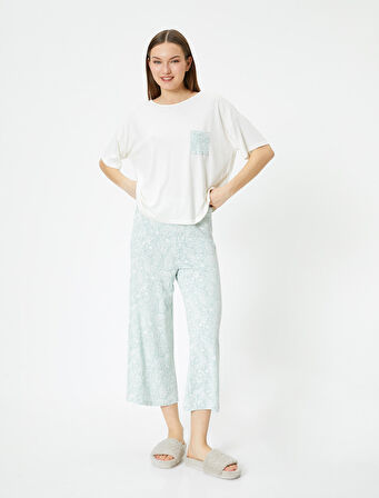 Pijama Takımı Kısa Kollu Kısa Paça Pantolonlu Desenli