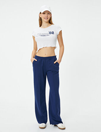 New York Crop Tişört Kısa Kollu Bisiklet Yaka Slim Fit