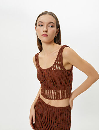 Fileli Crop Atlet Kalın Askılı U Yaka Slim Fit 